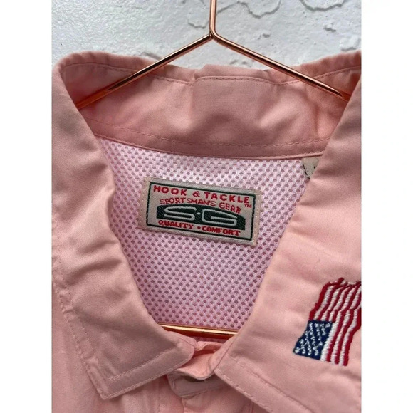 Hook and Tackle Mens Long Sleeve Button Up Fish Embroidered Vented Shirts Pink L - Picture 10 of 14